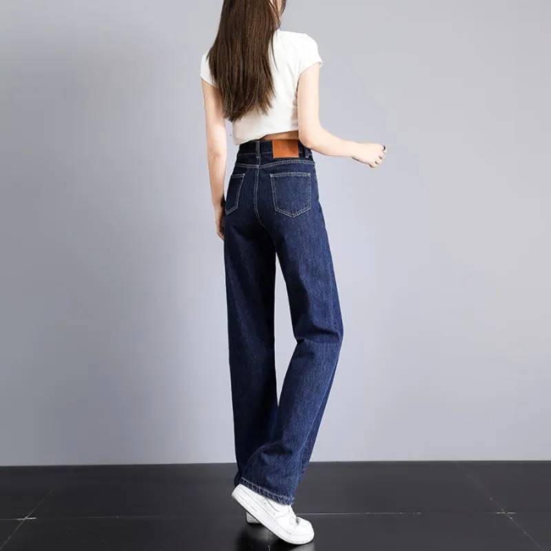 Slimming Versatile Solid Floor-Length Straight High-Waisted Jeans