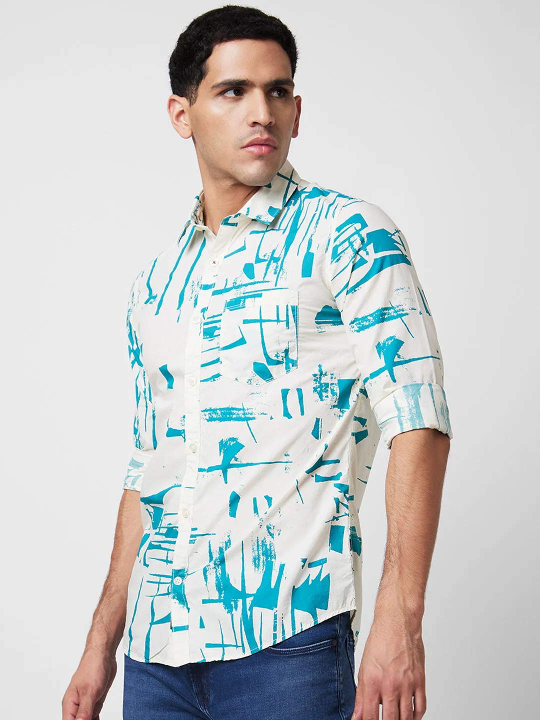 Spykar Blue Printed Shirt For Men