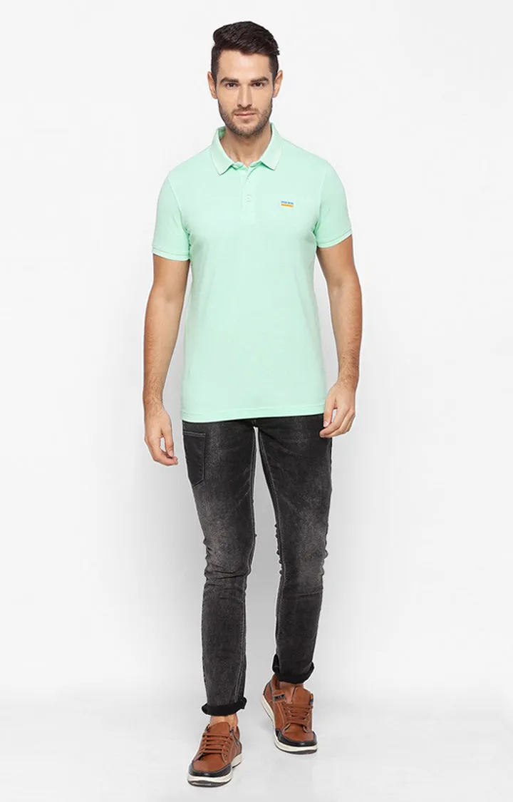 Spykar Green Cotton Slim Fit Polo T-Shirt For Men