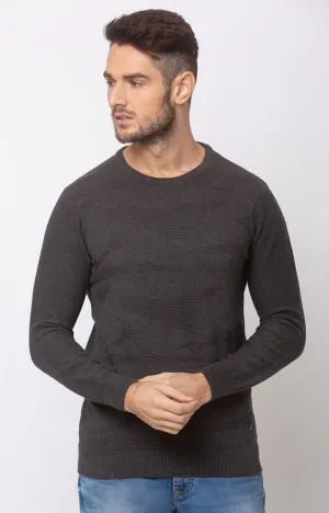 Spykar Grey Cotton Regular Fit Sweater For Men