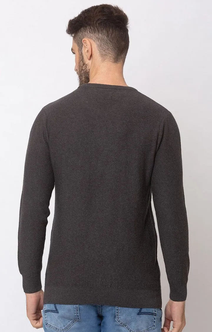 Spykar Grey Cotton Regular Fit Sweater For Men