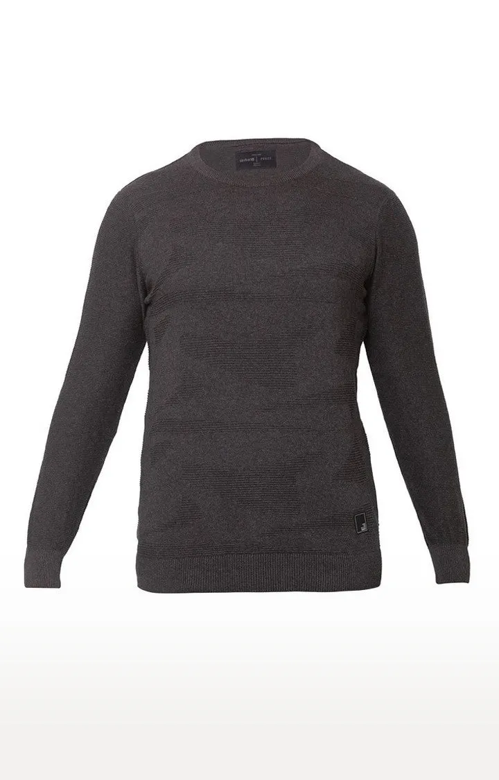 Spykar Grey Cotton Regular Fit Sweater For Men