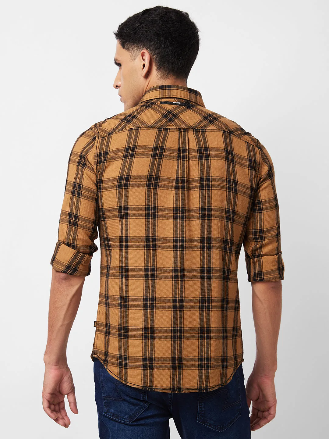 Spykar Khaki Checked Shirt For Men