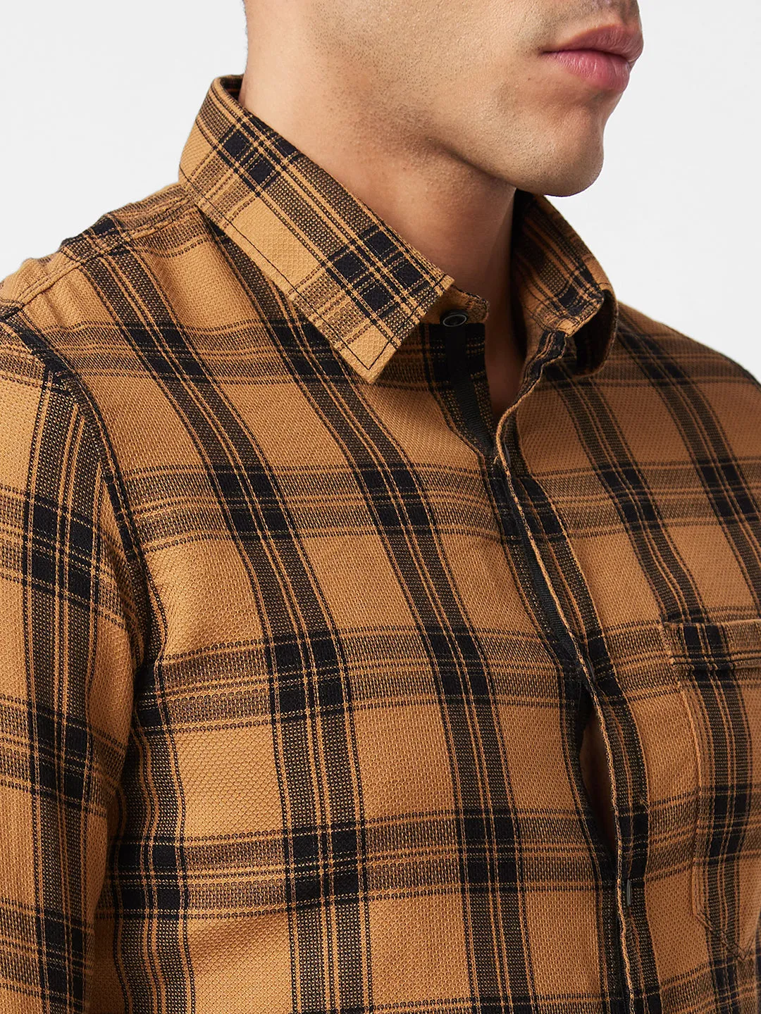 Spykar Khaki Checked Shirt For Men