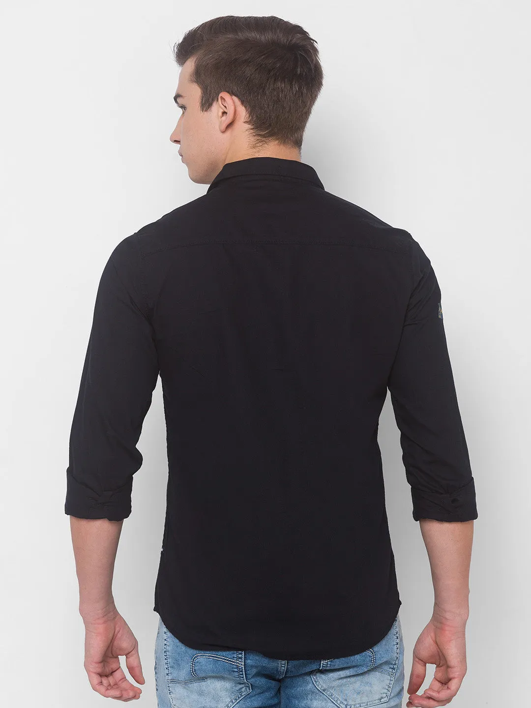 Spykar Men Black Cotton Shirts (Slim)