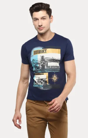 Spykar Men Blue Printed Slim Fit T-Shirt