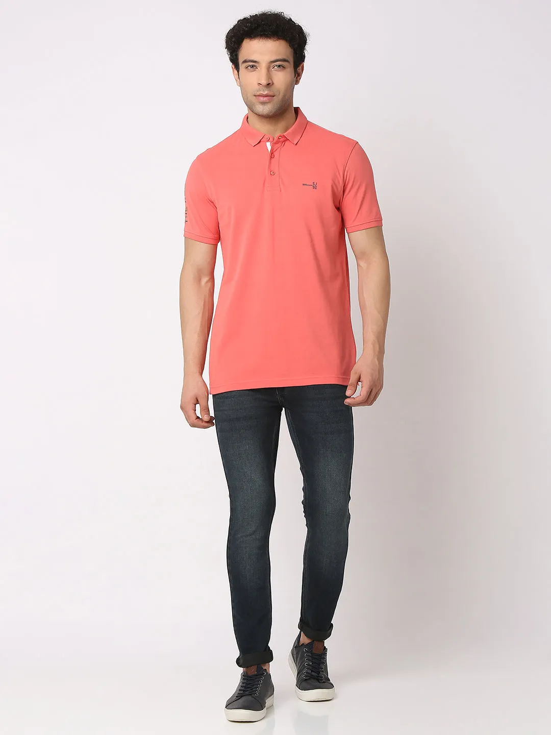 Spykar Men Haze Pink Cotton Regular Fit Polo Plain T-Shirt