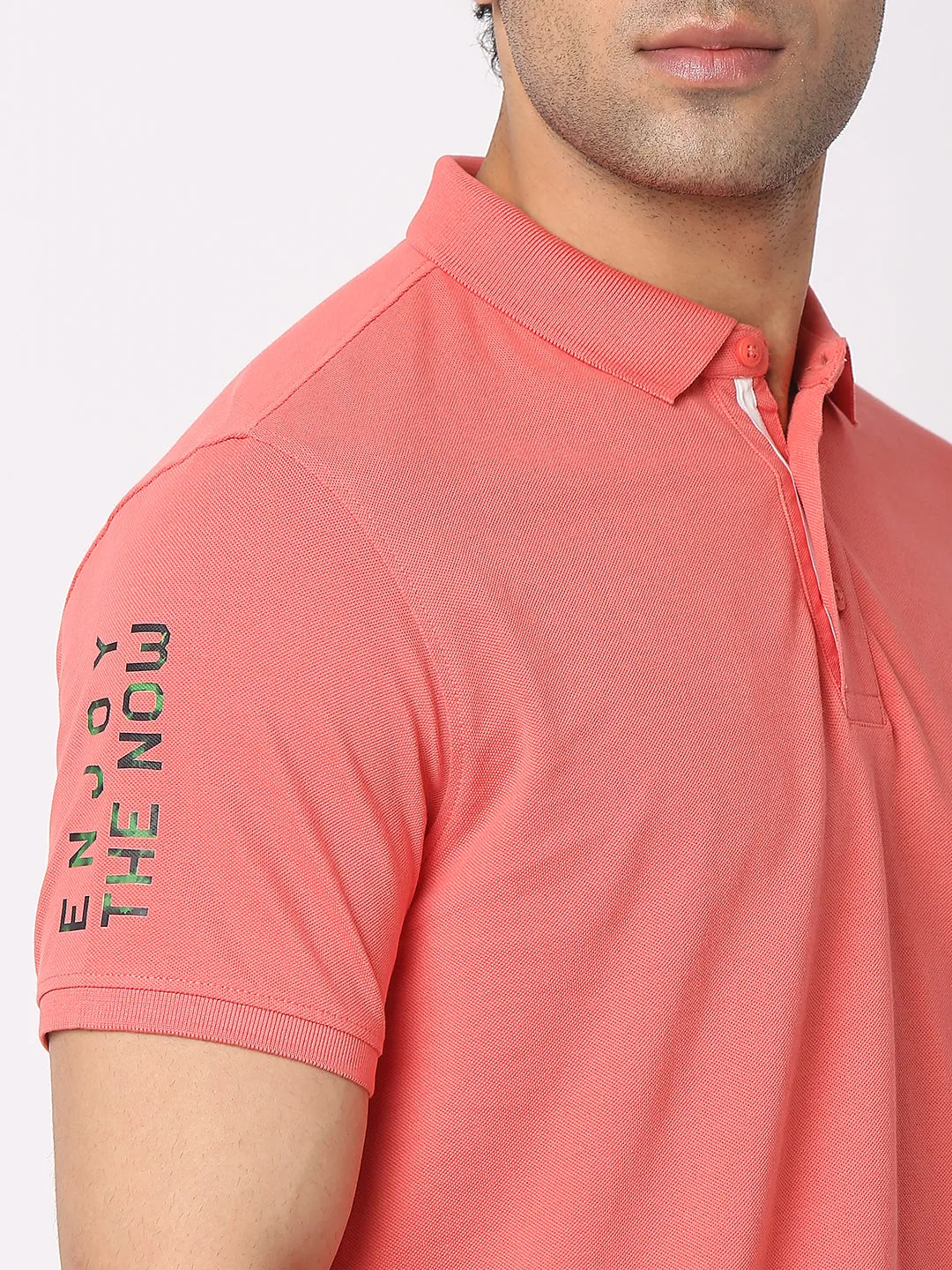 Spykar Men Haze Pink Cotton Regular Fit Polo Plain T-Shirt