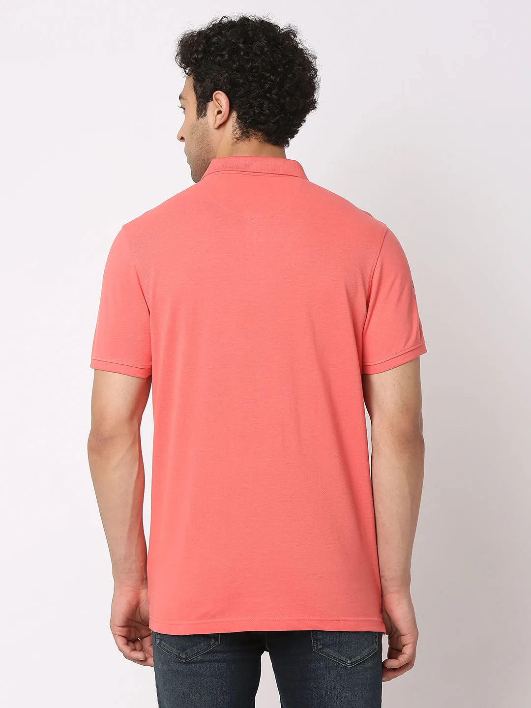 Spykar Men Haze Pink Cotton Regular Fit Polo Plain T-Shirt