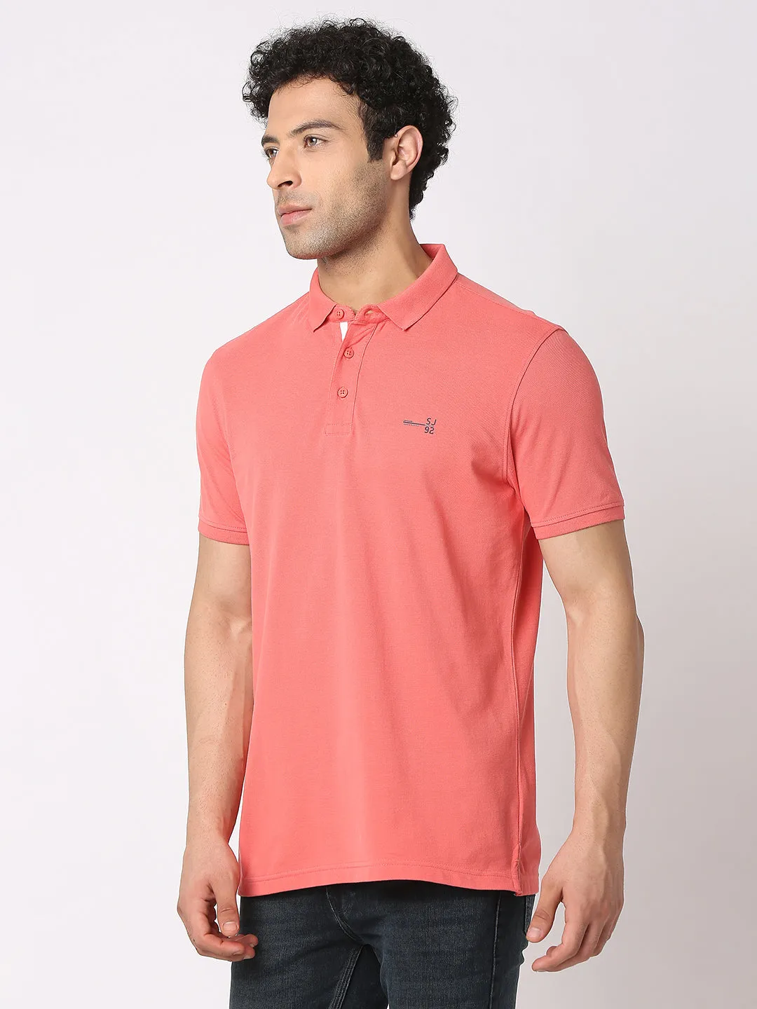 Spykar Men Haze Pink Cotton Regular Fit Polo Plain T-Shirt