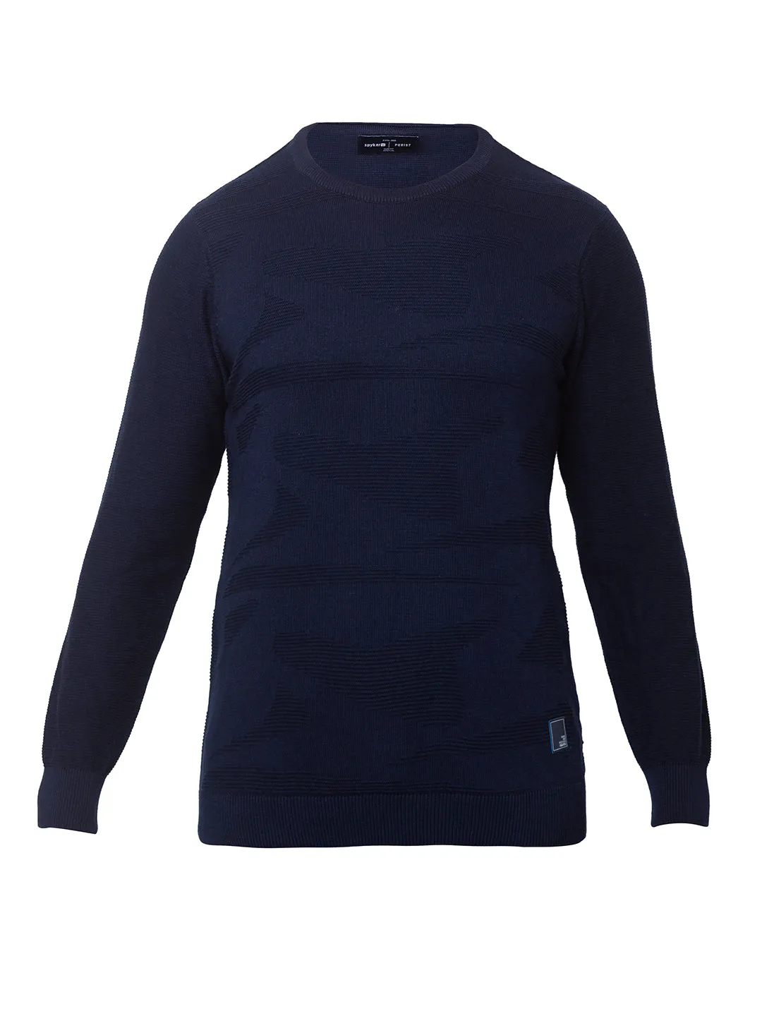 Spykar Men Navy Blue Cotton Regular Fit Sweater