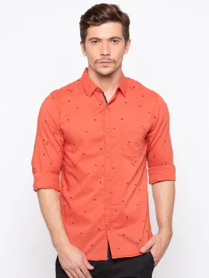 Spykar Men Orange Printed Slim Fit Casual Shirt