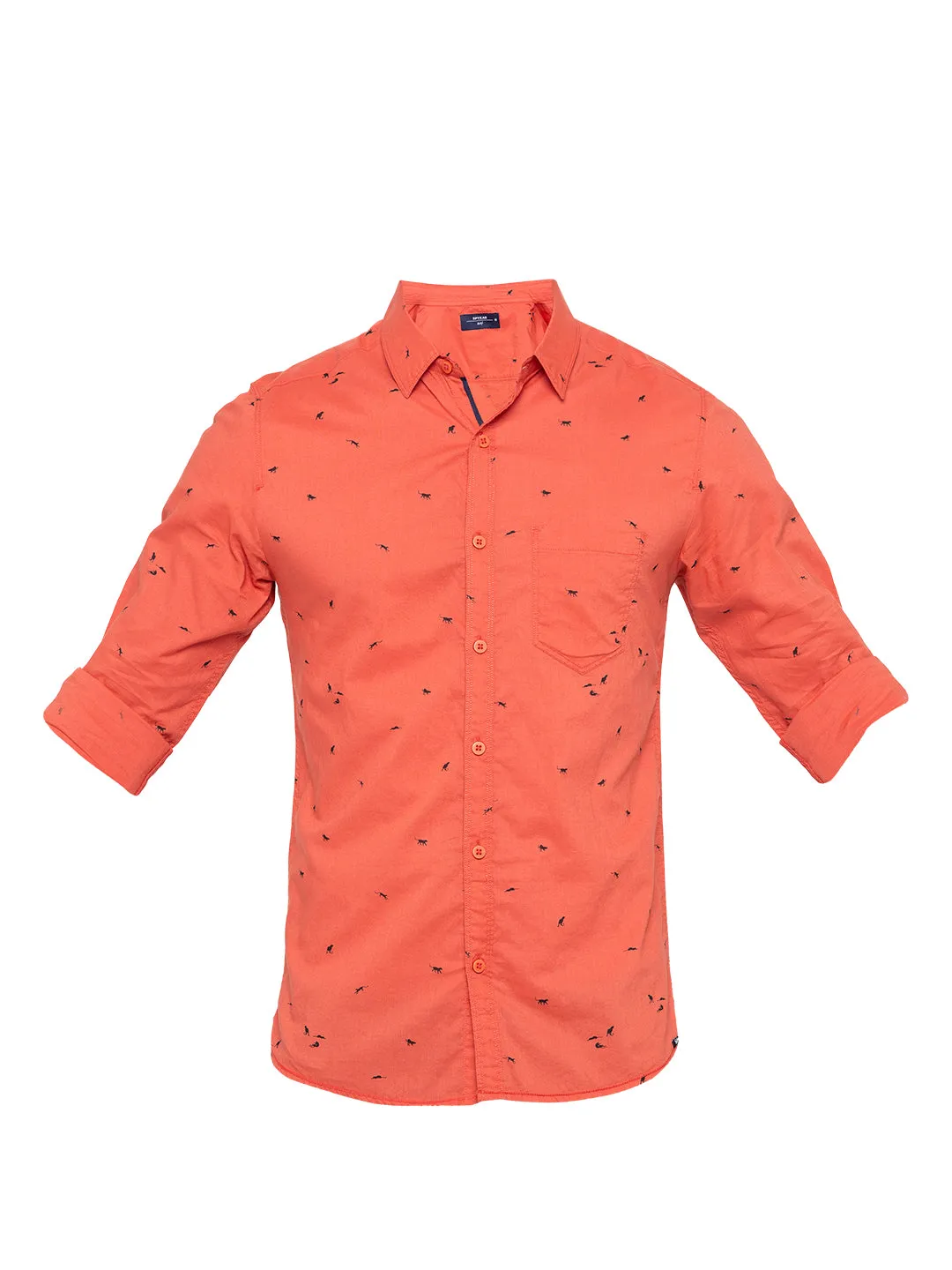 Spykar Men Orange Printed Slim Fit Casual Shirt