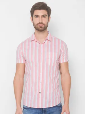 Spykar Men Peach Pink Cotton Shirts (Slim)