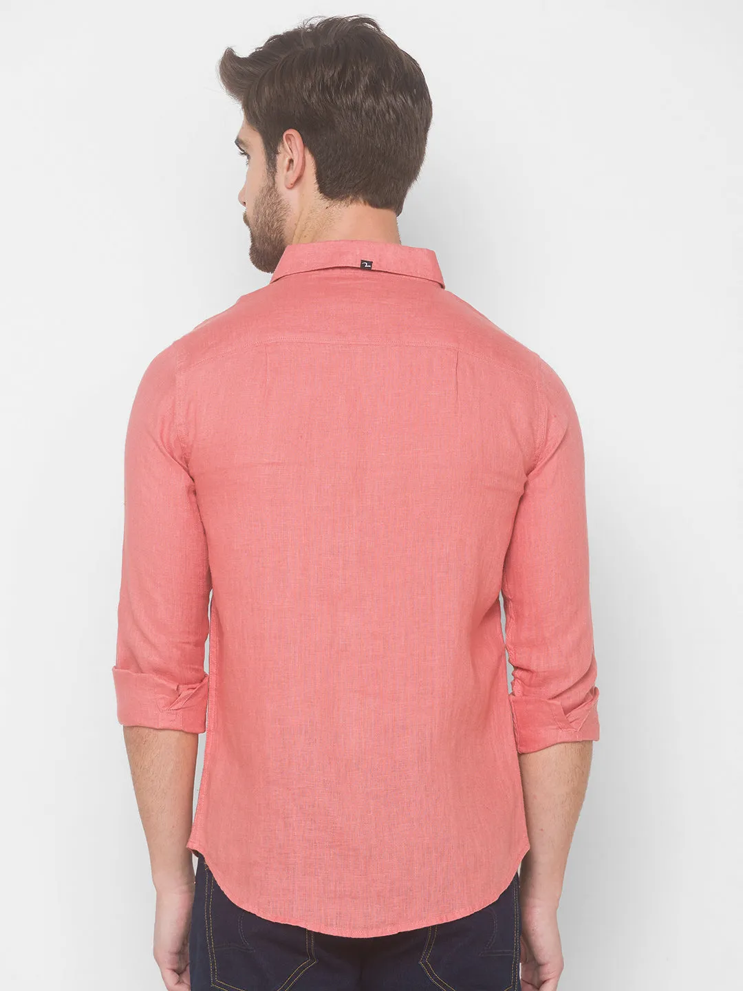 Spykar Men Tan Pink Cotton Slim Fit Shirt