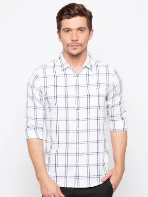 Spykar Men White Checked Slim Fit Casual Shirt