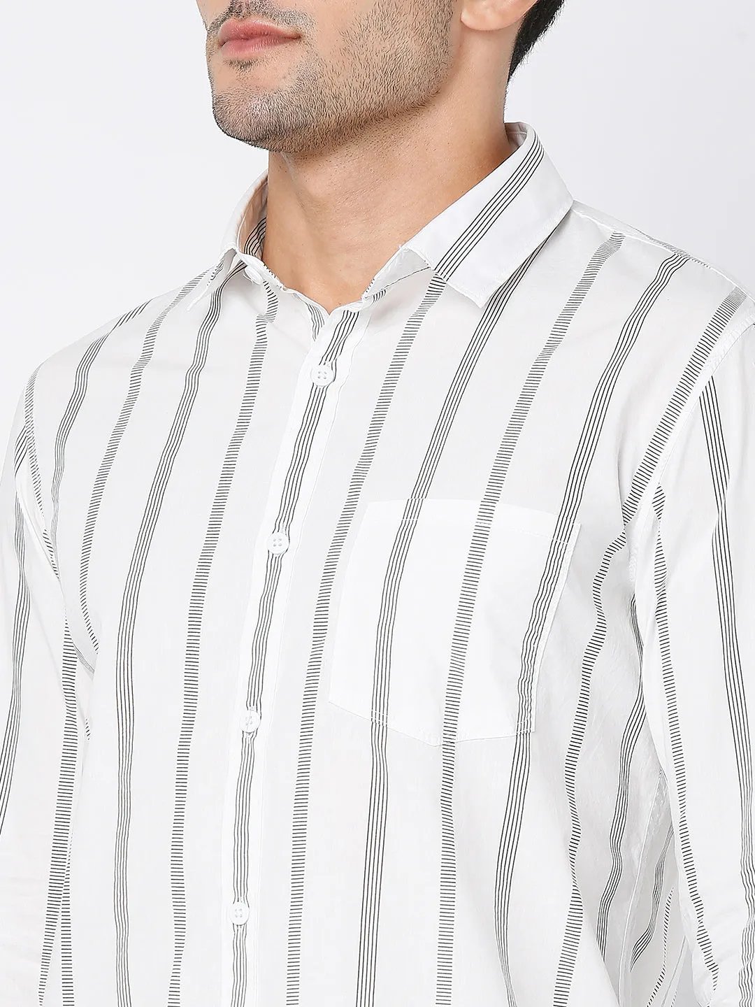 Spykar Men White Cotton Full Sleeve Stripes Shirt