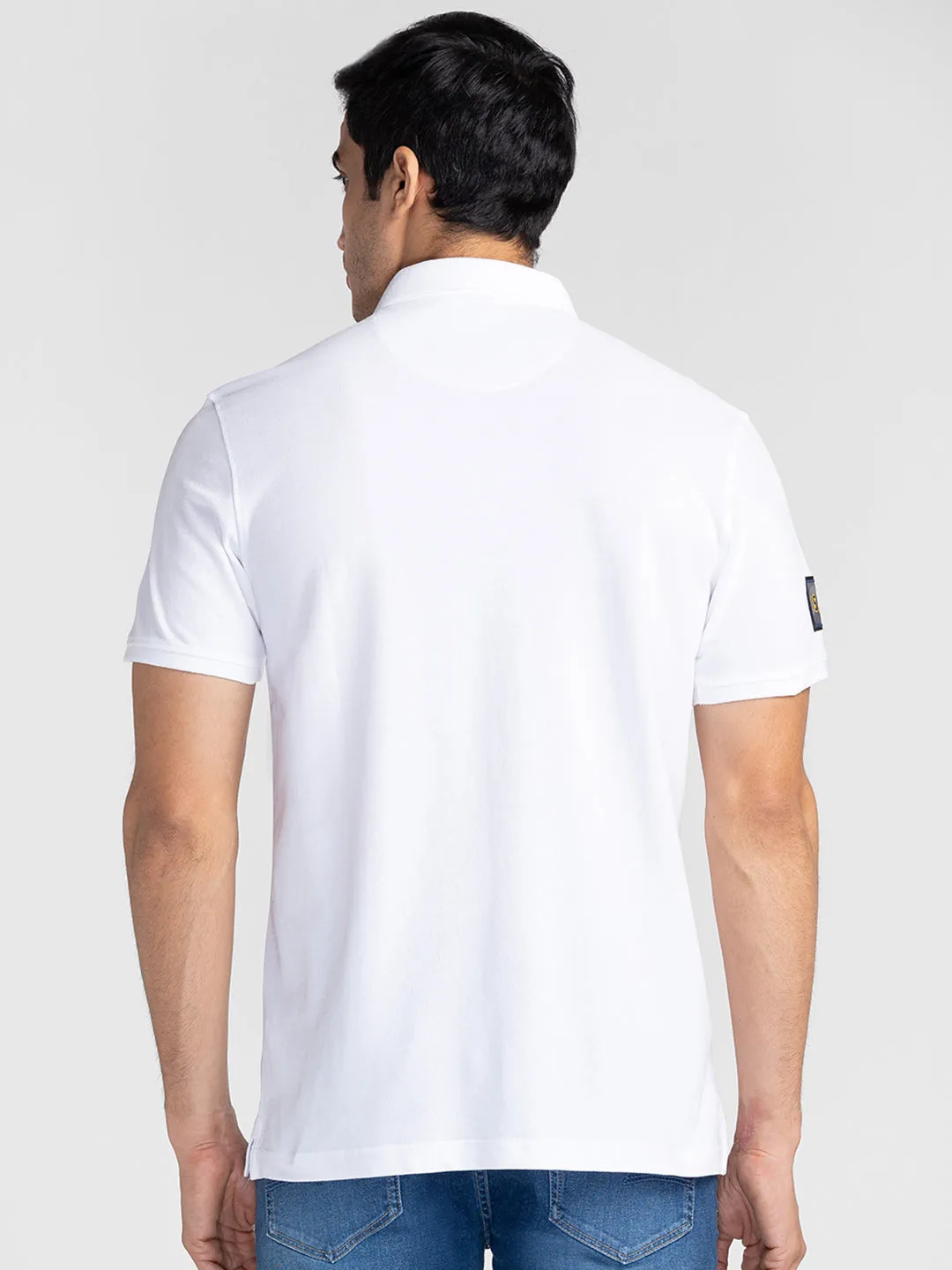 Spykar Men White Cotton Slim Fit Polo Printed T-Shirt