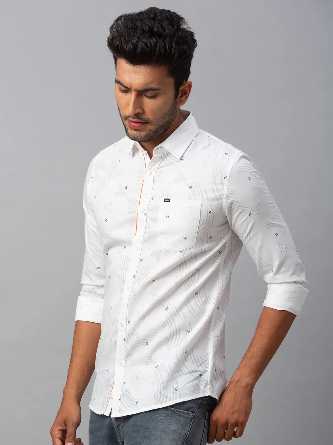 Spykar Men White Cotton Slim Fit Shirt