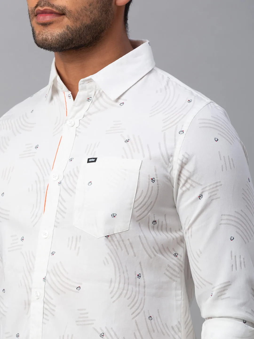 Spykar Men White Cotton Slim Fit Shirt