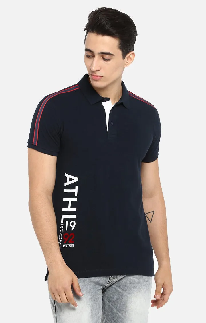 Spykar Navy Blue Printed Slim Fit T-Shirt