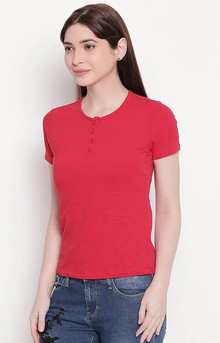 Spykar Women Red Viscose Slim Fit M and arin T-Shirts