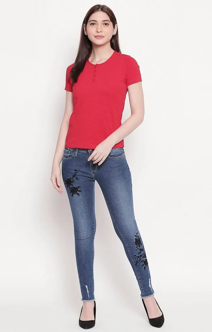 Spykar Women Red Viscose Slim Fit M and arin T-Shirts