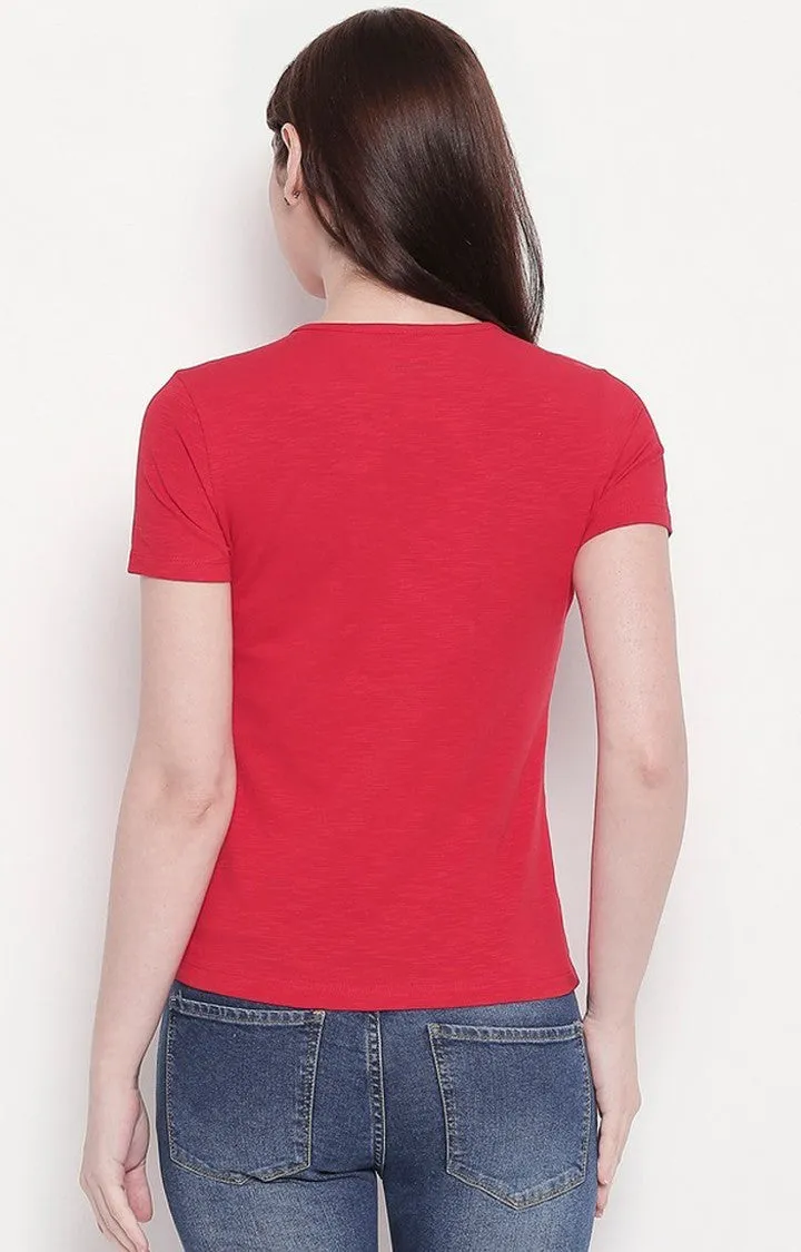 Spykar Women Red Viscose Slim Fit M and arin T-Shirts