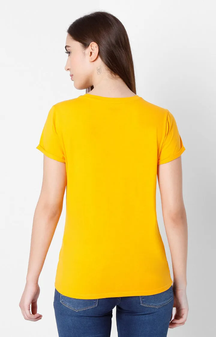 Spykar Women Yellow Cotton Slim Fit Round Neck T-Shirts