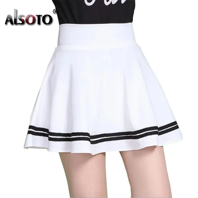 Summer 2024 Women Skirt Elastic Faldas Ladies Midi Skirts Pleated Black Sexy Stripe Girl Mini Short School Skirts saia feminina