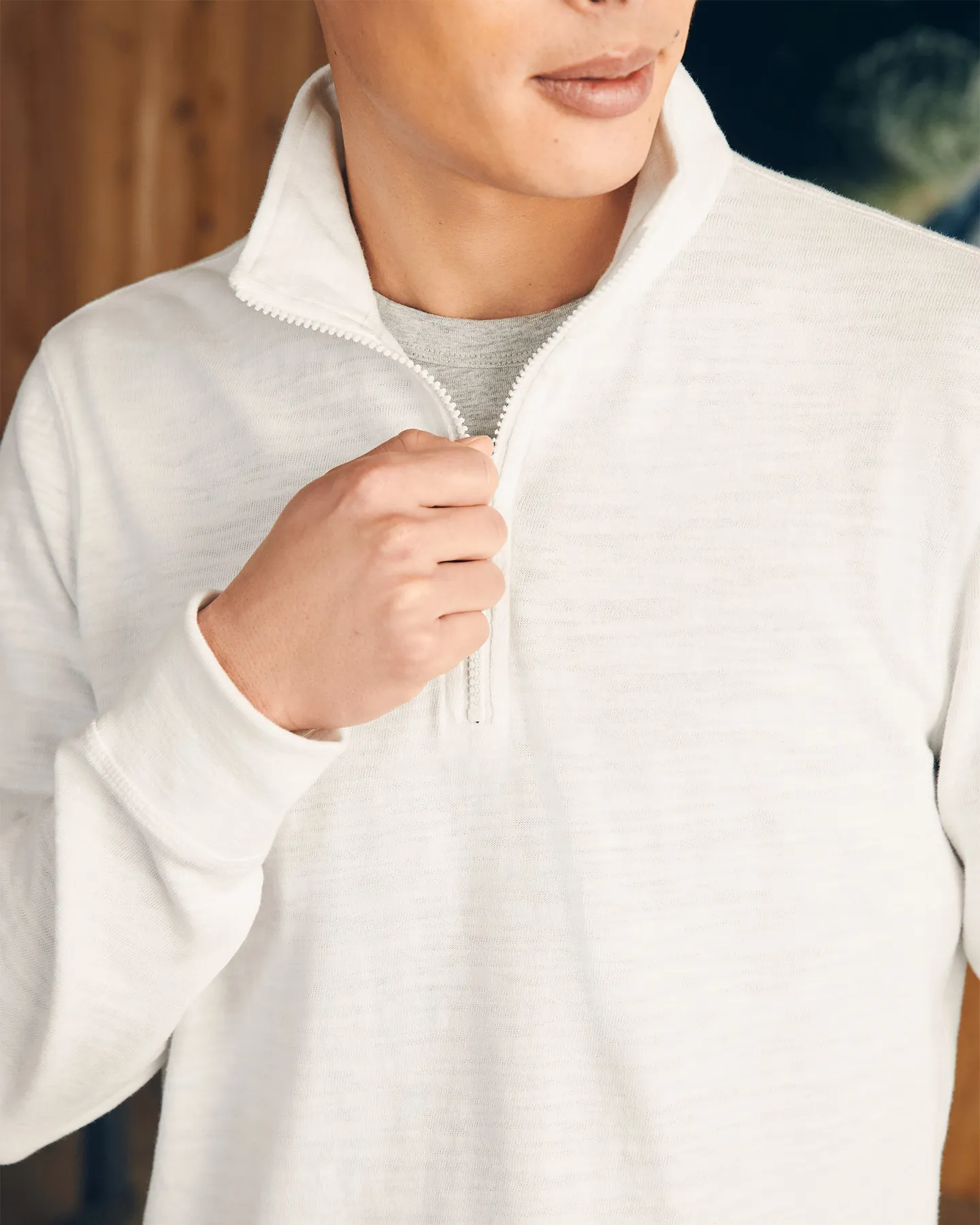 SUNWASHED SLUB 1/4 ZIP PULLOVER - WHITE