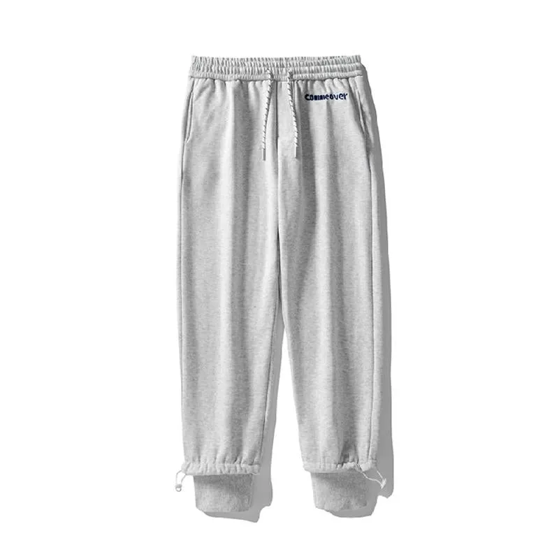 Versatile Pure Cotton Tapered Embroidery Elasticity Elastic Waist Loose Fit Sweatpant