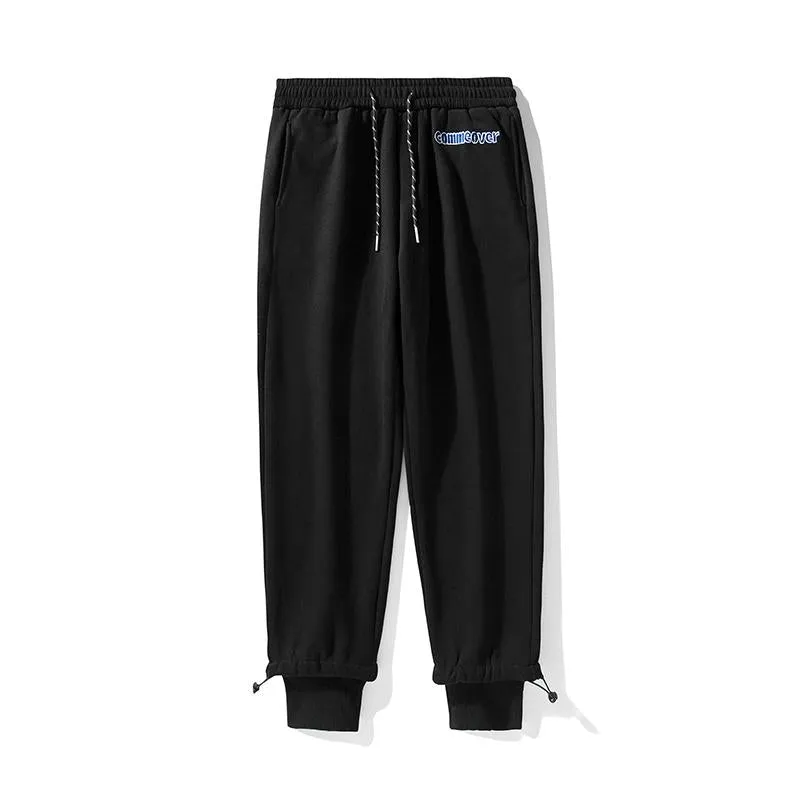 Versatile Pure Cotton Tapered Embroidery Elasticity Elastic Waist Loose Fit Sweatpant