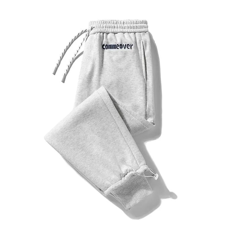 Versatile Pure Cotton Tapered Embroidery Elasticity Elastic Waist Loose Fit Sweatpant