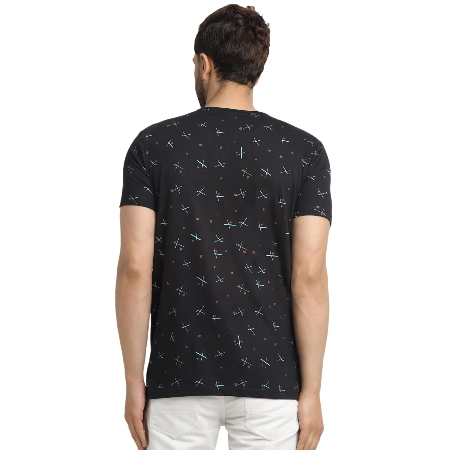 VIMAL JONNEY Men's Black Printed Round Neck Tshirt