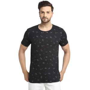 VIMAL JONNEY Men's Black Printed Round Neck Tshirt