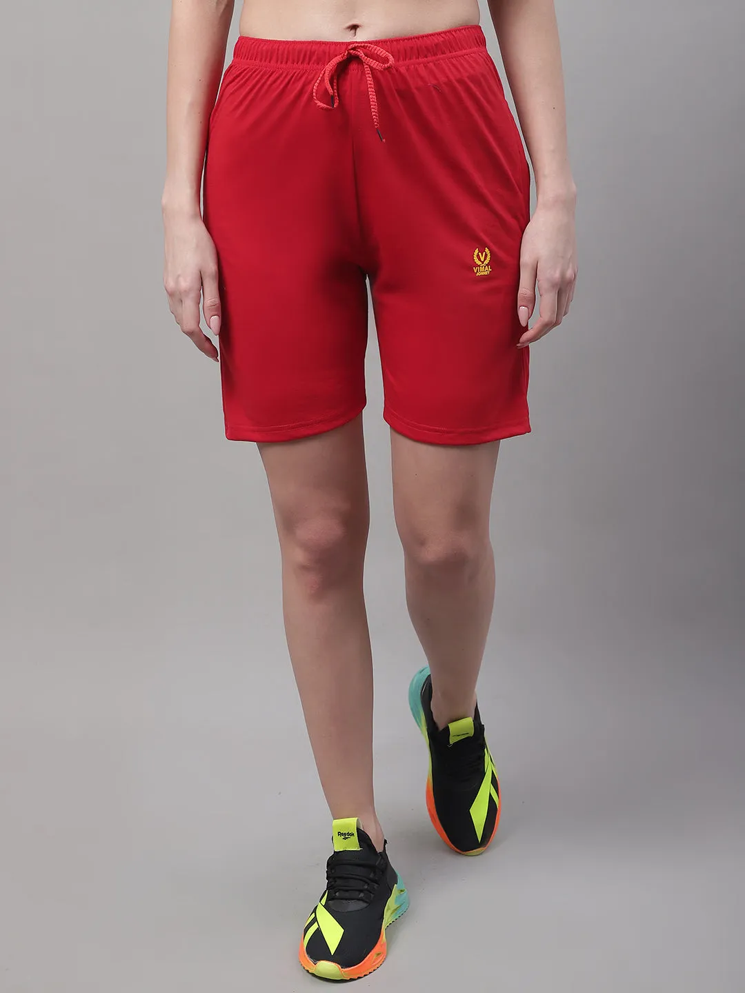 Vimal Jonney Red Regular fit Cotton Shorts for Women