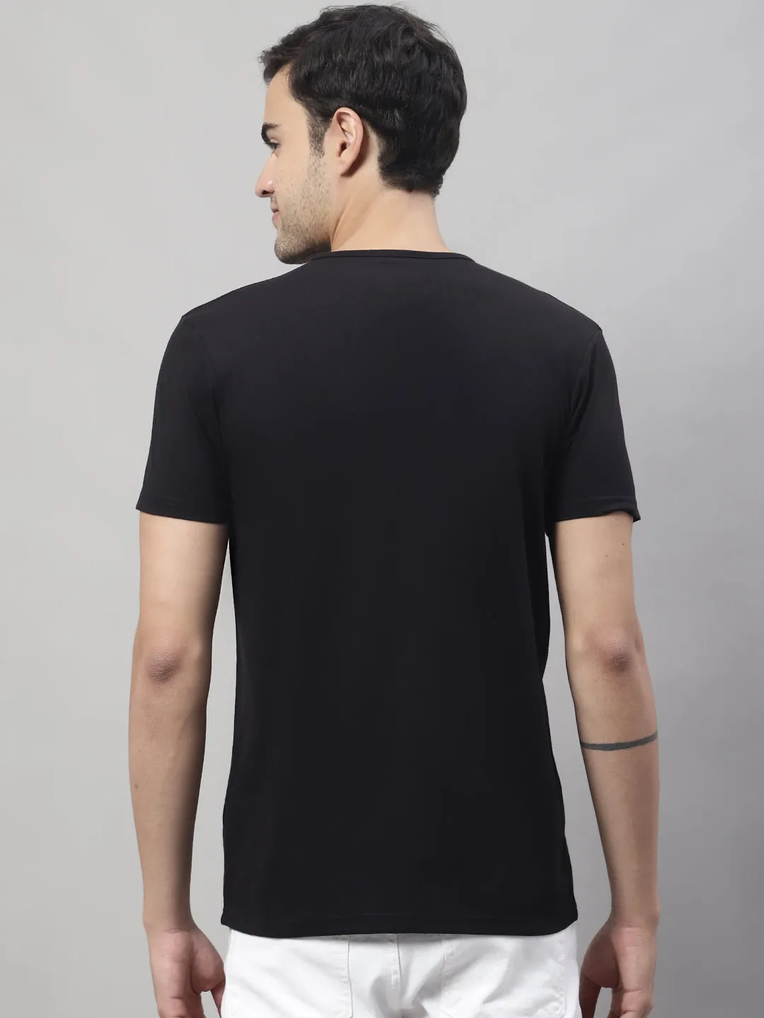 Vimal Jonney Round Neck Cotton Printed Black T-Shirt for Men