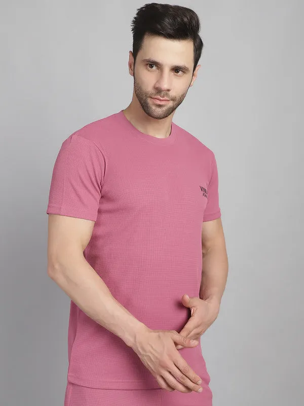 Vimal Jonney Solid Pink Round Neck Polyester Lycra Half sleeves Tshirt For Men