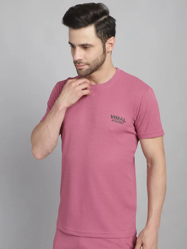 Vimal Jonney Solid Pink Round Neck Polyester Lycra Half sleeves Tshirt For Men