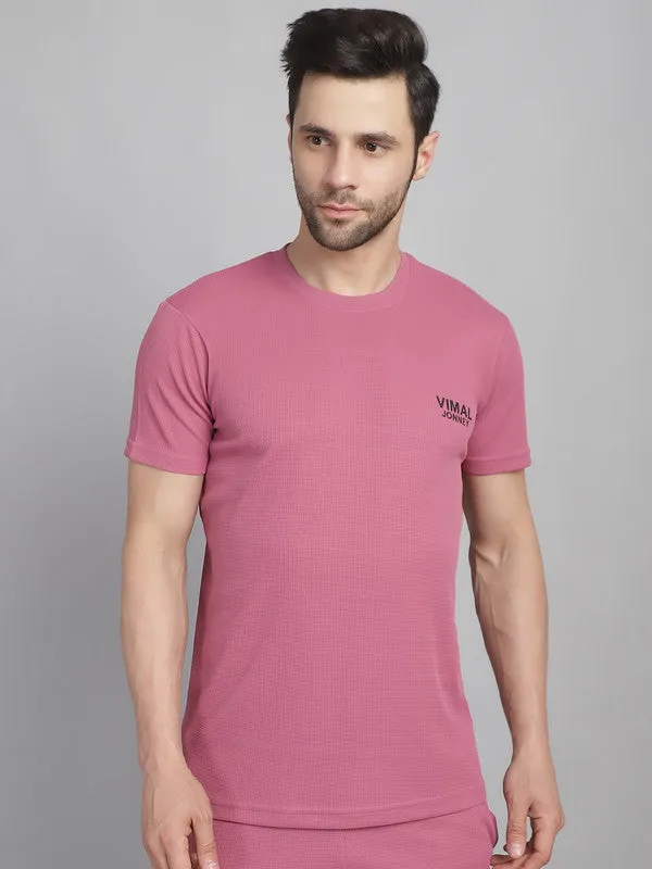 Vimal Jonney Solid Pink Round Neck Polyester Lycra Half sleeves Tshirt For Men