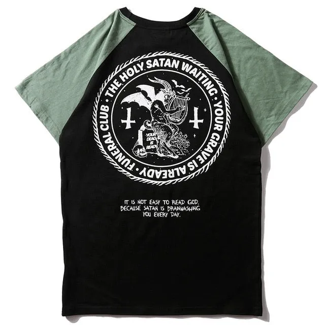 Waiting Satan Printed Hip Hop Streetwear Loose Tees