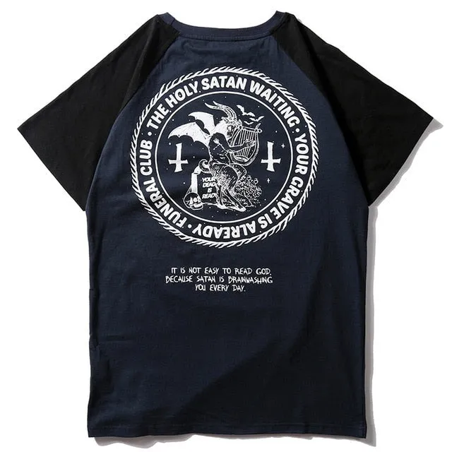 Waiting Satan Printed Hip Hop Streetwear Loose Tees