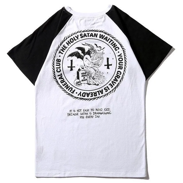 Waiting Satan Printed Hip Hop Streetwear Loose Tees