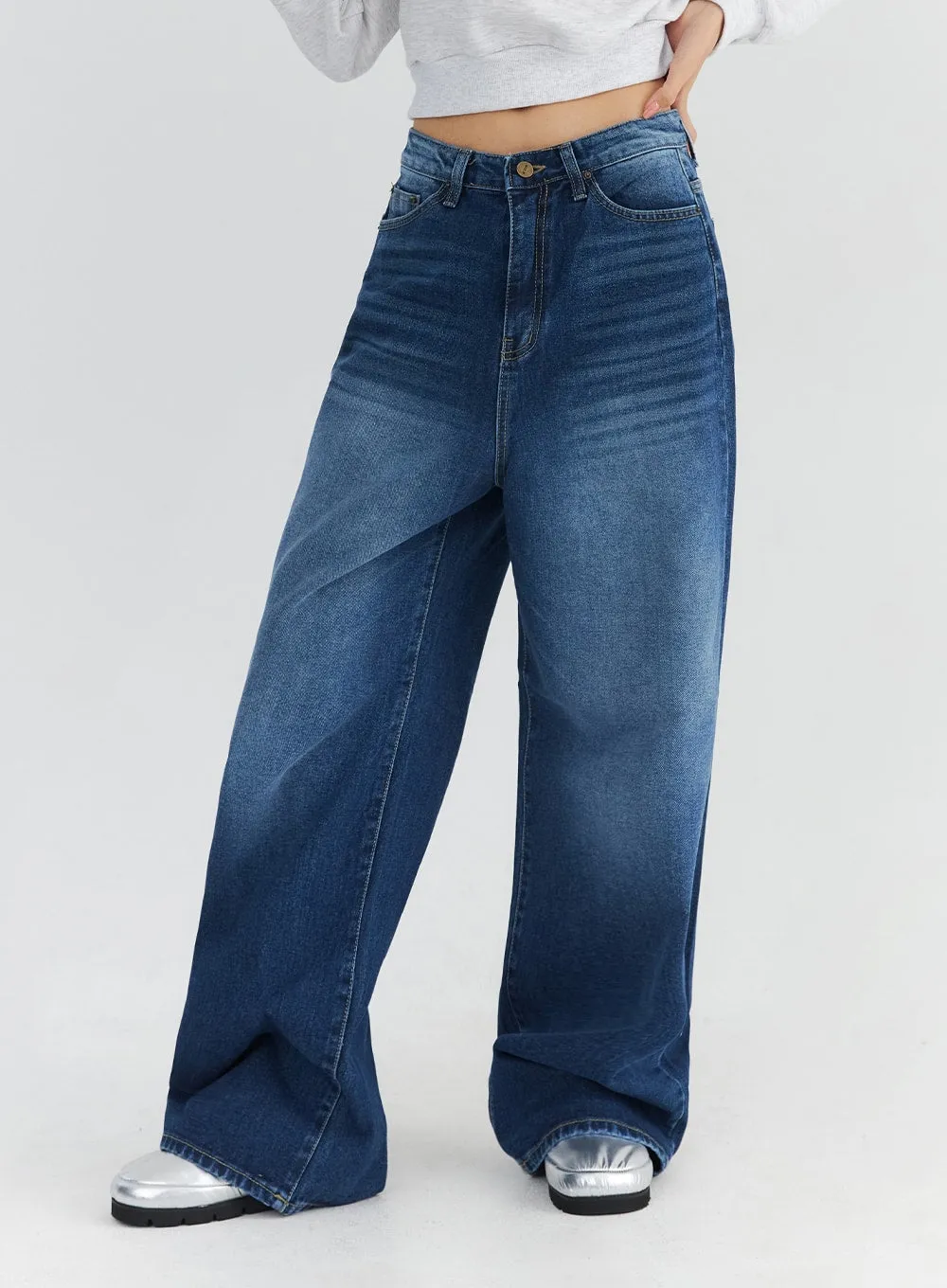 Washed Blue Wide Jeans CN301