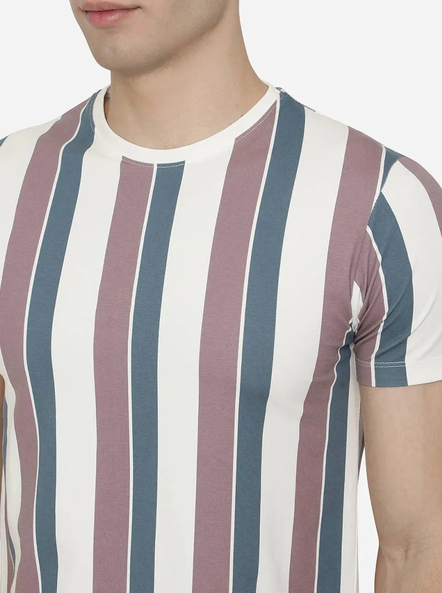 White Striped Slim Fit T-Shirt | JadeBlue