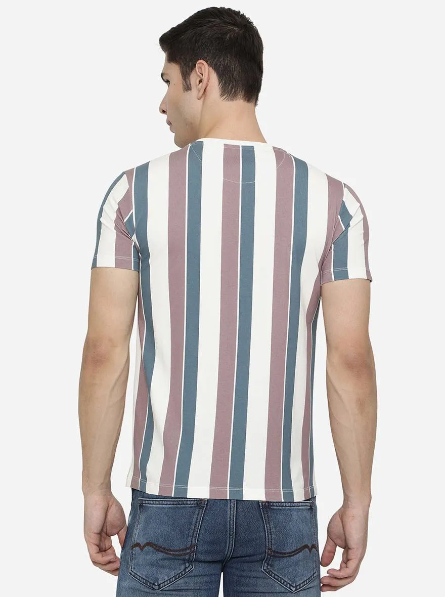 White Striped Slim Fit T-Shirt | JadeBlue