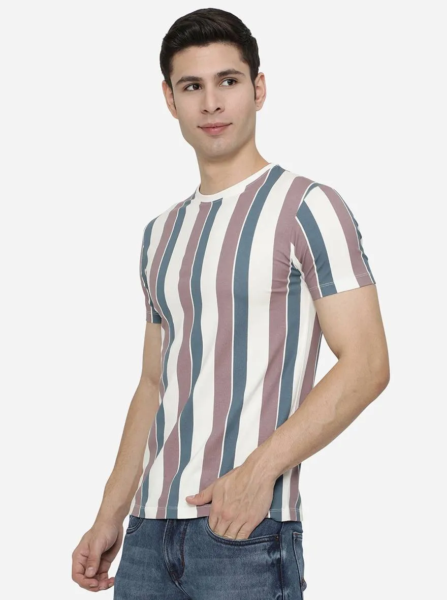 White Striped Slim Fit T-Shirt | JadeBlue