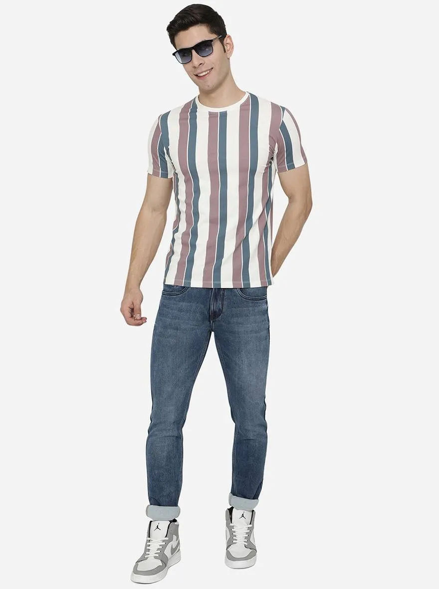 White Striped Slim Fit T-Shirt | JadeBlue