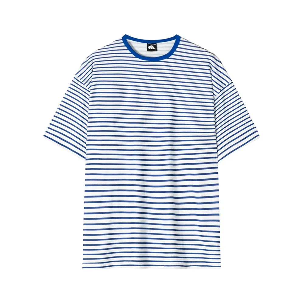 Wiaofellas  -  Men Summer New Korean Striped Short Sleeve T-shirt Men's Loose Round Neck Tee Shirts Male Cotton Casual Clothes Tops V29